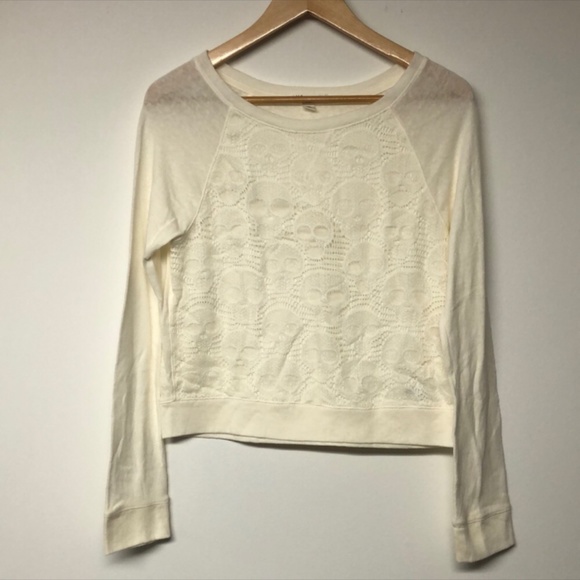 Map to Mars Lace Skull Crop Long Sleeve Shirt - Picture 1 of 7